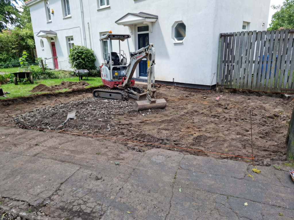 This is a photo of a dig out being carried out by Wymondham Driveway Contractors in preparation for a block paving driveway